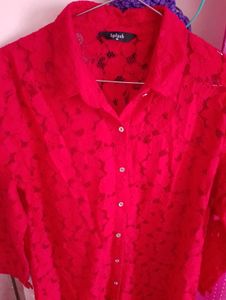 Splash Red Lace Button-Down Tunic