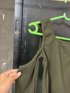 Olive Green Cold Shoulder Crop Top