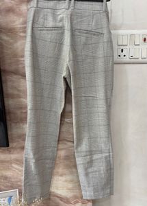 Grey Plaid Straight Leg Pants