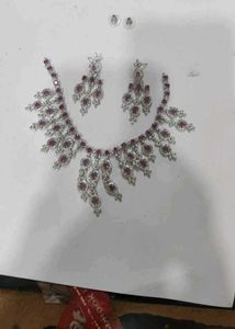 AMERICAN DIAMOND NECKLACE SET ( MAGENTA NUMBER 2 )