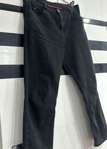 Washed Black Denim Straight Jeans For Women
