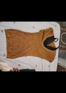 Mustard Yellow Knit Top with black. bikini