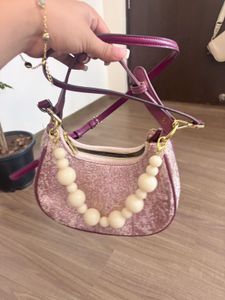 Sparkly Pink Crescent Shoulder Bag