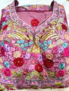 Embroidered Net Gown with Dupatta