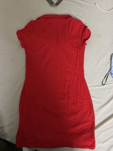 V-Neck Red Casual Dress