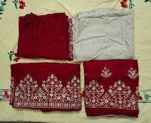 Embroidered Kurta Set - Maroon