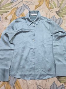 Satin Collared Button-Up Shirt