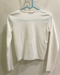 Korean Style White Bow Tying Slit Top