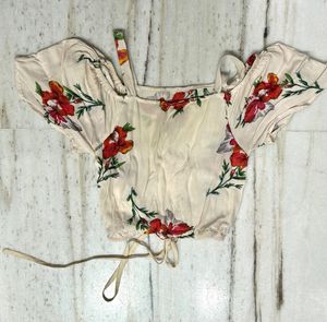 Westside Floral Print Off-Shoulder Crop Top