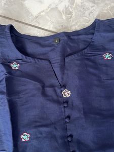 Navy Blue Embroidered Kurta