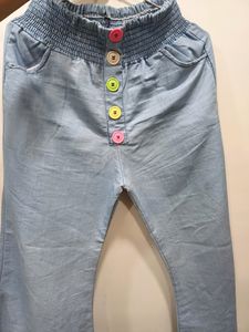 Button style Light Blue denim palazzo jeans
