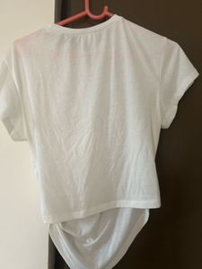 White T-Shirt with Red Hibiscus Print