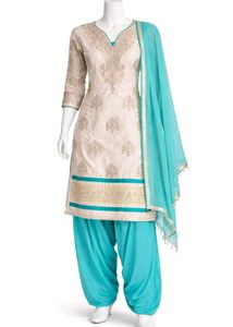 Elegant Cream & Teal Kurta Set