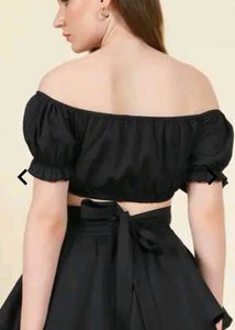 Black Off-Shoulder Crop Top &amp; Skirt Set