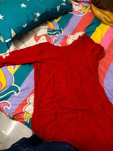 Red Kurta with White Embroidery