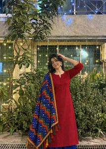 Vibrant Red Kurta Set with handwork Dupatta🩷