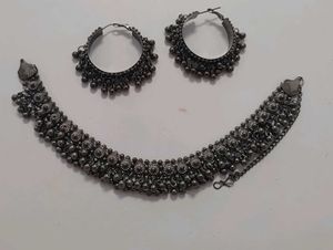 Oxidized Silver Necklace &amp; Earrings Set