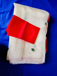 White Saree with Floral Printed
