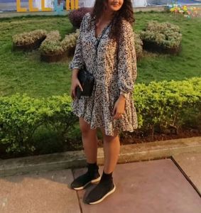 Zara Printed V-Neck Mini Dress