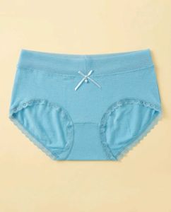 Cute Blue Cotton Briefs with Lace Trim