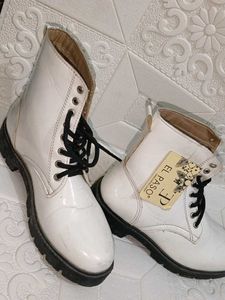 White Lace-Up Combat Boots