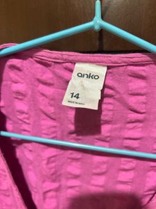 Pink Puff Sleeve Button-Down Top