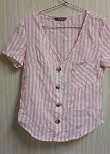 💗 SHEIN Pink &amp; White Striped Formal Top