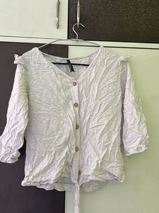 White Button-Up Tie-Front Top