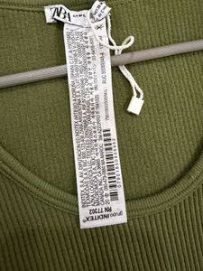 Zara Olive Green Ribbed Contour Crop Top