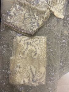 Lemon net designer saree with blouse