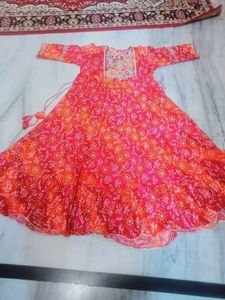pink & Orange Printed Kurta