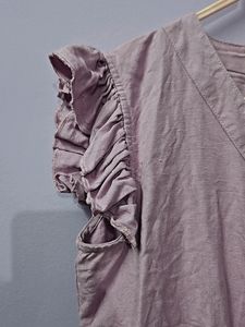 Purple Flutter Sleeves Peplum Top