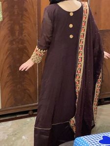 Elegant Embroidered ethnic gown with pant dupatta