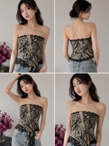 Strapless Animal Print Lace Trim corset Top