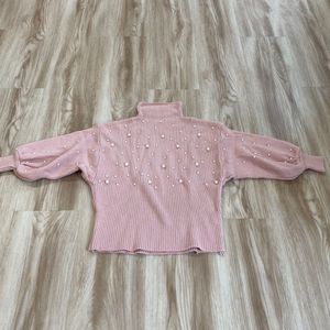 Pearl Embellished Mock Neck Sweater