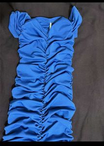 Royal Blue Off-Shoulder Ruched Bodycon Dress