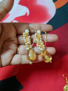 Pearl &amp; Amber Drop Earrings