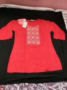 Women's New Red Cotton short Kurti with Tags