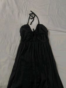Elegant Black Satin Ruched  Dress