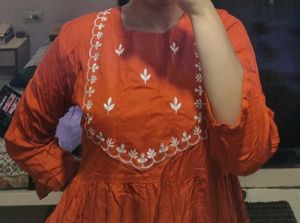 Orange Kurta with White Embroidery