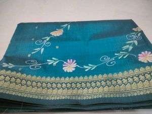 Teal Floral Silk Saree