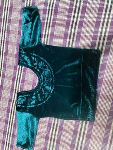 Teal Velvet Embroidered Blouse