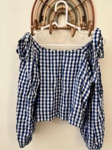 Gingham cold -Shoulder Top