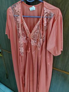 Elegant Lace Trim Nightgown and Robe Set