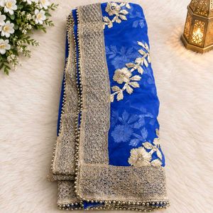 Blue Dupatta with Gold Embroidery