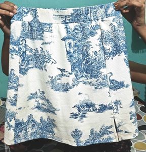 Chic Blue & White Toile Print Skirt