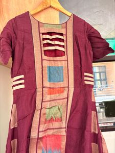 Ethnic Maroon Gown with Block Print
