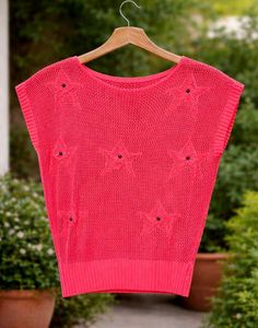 Chic Pink Knit Top with Star Embellishments
