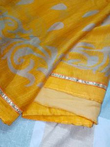 Vibrant Yellow Saree with Silver Motifs