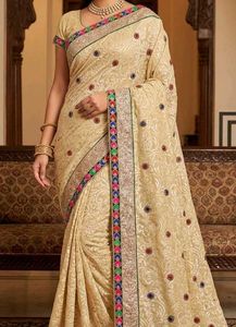 Elegant Beige Embroidered Saree